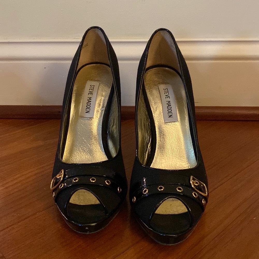 Steve Madden Lucida Black Fabric Heels Size 7M